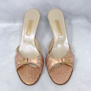 Cesare Paciotti Vintage Y2K Dagger Metallic Croc Slide Mule Sandal Heels Pink 38